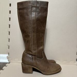 Ecco Womens Brown Leather Knee High Boots Block heel EU 41/US 10/10.5 Western